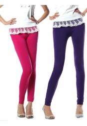 Cotton Spandex Jersey Leggings-Pink and Purple
