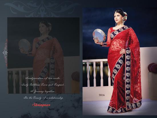 Design 3816 Saree with Heavy Embroidery & hand work With satin peticoat velvet border with coating 