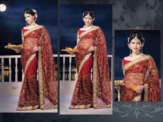 Design 3817 Saree with heavy Embroidery work with satin peticoat