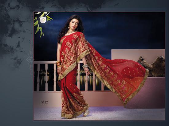 Design 3822 Saree with heavy embroidery work with jari&light hand touch