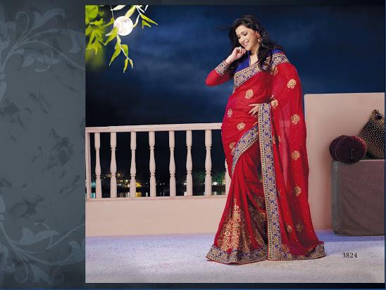 Design 3824 Saree with heavy embroidery work with jari&light hand touch