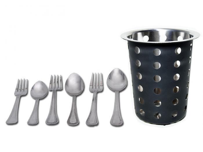 24 Pcs Bead Design Cutlery With Black Cutlery Holder (4501)