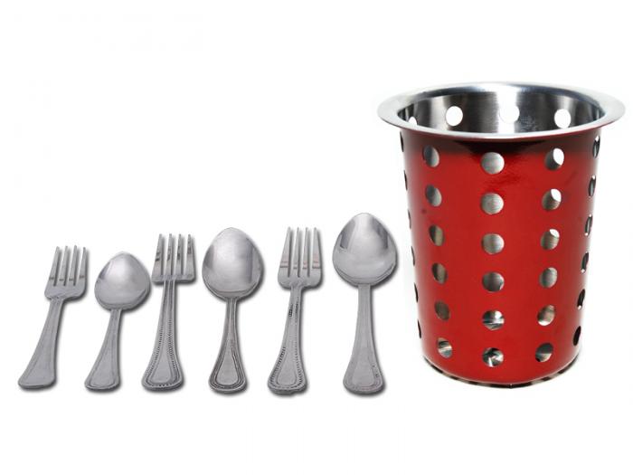 24 Pcs Bead Design Cutlery With Red Cutlery Holder (4502)