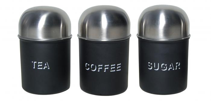 3 Pcs Tea, Coffee, Sugar Canister Set-Dome Black (4504)