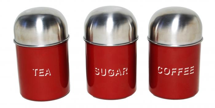 3 Pcs Tea, Coffee, Sugar Canister Set-Dome Red (4511)