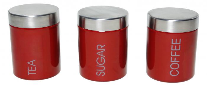 3 Pcs Tea, Coffee, Sugar Canister Set - Red 4513