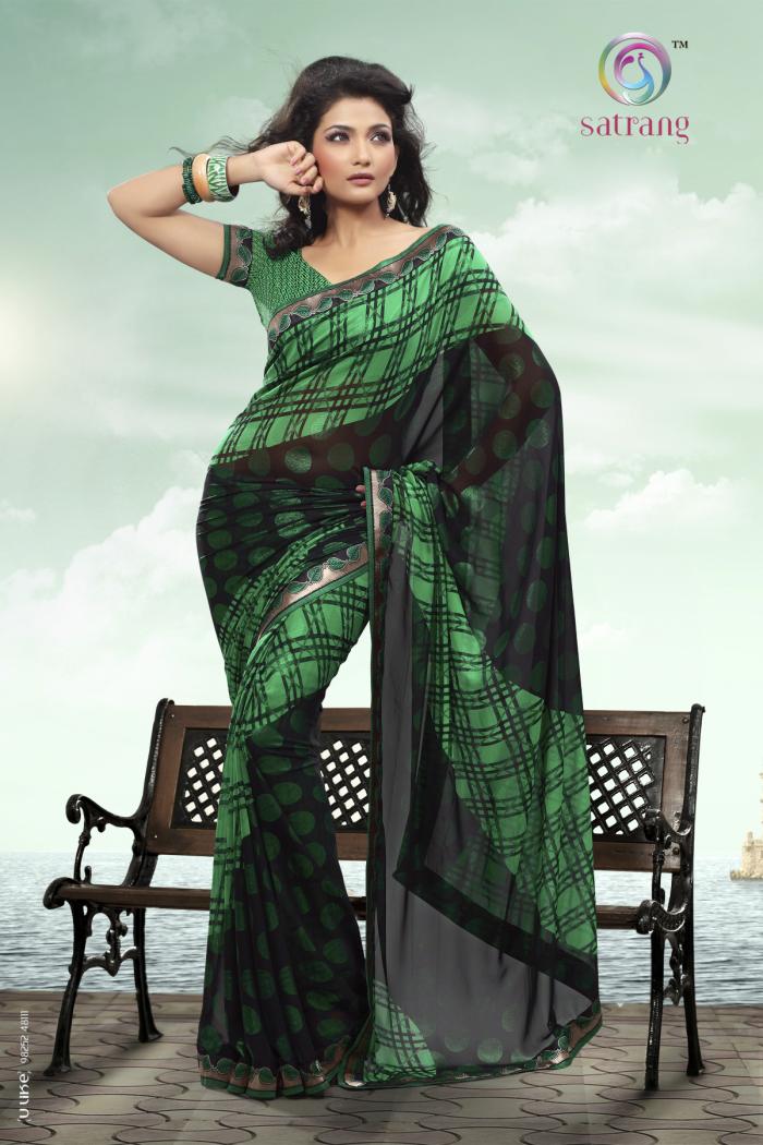 Satrang Weightless georgette Green/Black Saree